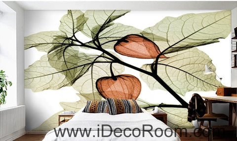 Image of Beautiful dream fresh green leaves orange lantern flowers transparent flowers background IDCWP-000211