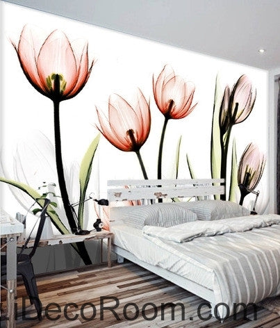 Image of A beautiful dream fresh pink bloom tulips transparent wall art wall decor mural wallpaper wall IDCWP-000213