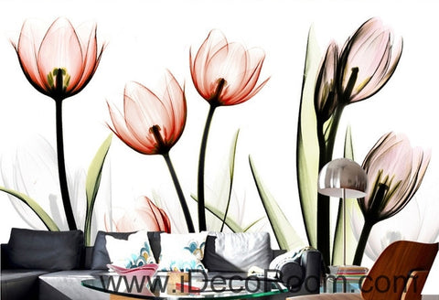 Image of A beautiful dream fresh pink bloom tulips transparent wall art wall decor mural wallpaper wall IDCWP-000213