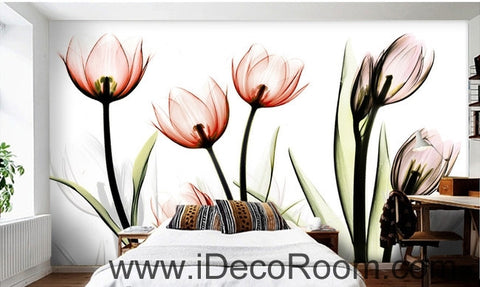 Image of A beautiful dream fresh pink bloom tulips transparent wall art wall decor mural wallpaper wall IDCWP-000213
