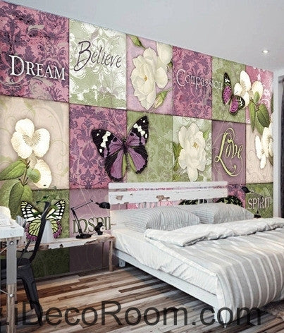 Image of Fresh pattern floral butterfly gardenia camellia oil painting effect wall art wall decor mural wallpaper wall IDCWP-000214