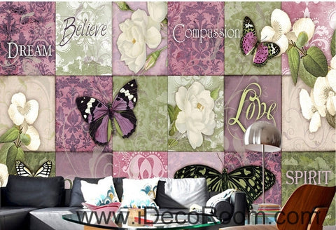 Image of Fresh pattern floral butterfly gardenia camellia oil painting effect wall art wall decor mural wallpaper wall IDCWP-000214