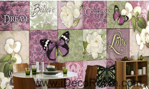 Image of Fresh pattern floral butterfly gardenia camellia oil painting effect wall art wall decor mural wallpaper wall IDCWP-000214