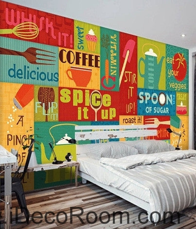 Image of Fresh and colorful color English food poster oil painting effect wall art wall decor mural wallpaper wall IDCWP-000217
