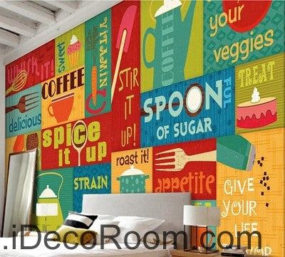 Image of Fresh and colorful color English food poster oil painting effect wall art wall decor mural wallpaper wall IDCWP-000217
