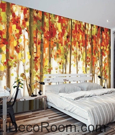 Image of Retro made old abstract forest forest tree oil painting effect wall art wall decor mural wallpaper wall IDCWP-000218