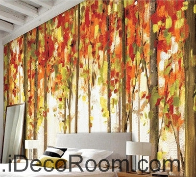 Image of Retro made old abstract forest forest tree oil painting effect wall art wall decor mural wallpaper wall IDCWP-000218