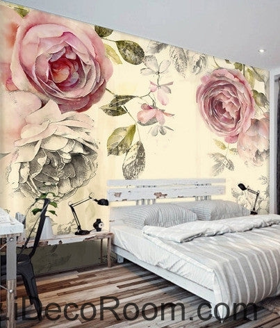 Image of Retro Old Rose Garden Pastoral Rose wall art wall decor mural wallpaper wall IDCWP-000219