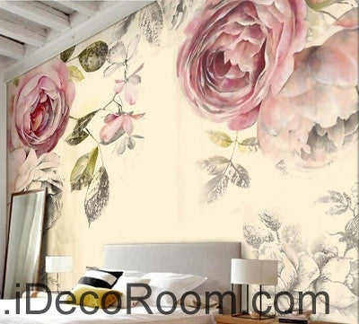 Image of Retro Old Rose Garden Pastoral Rose wall art wall decor mural wallpaper wall IDCWP-000219