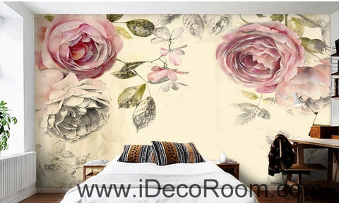 Image of Retro Old Rose Garden Pastoral Rose wall art wall decor mural wallpaper wall IDCWP-000219
