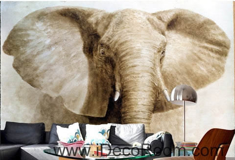 Image of Retro Old Animals Elephant Head Closeup oil painting effects wall art wall decor mural wallpaper wall paper IDCWP-000221
