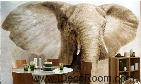Image of Retro Old Animals Elephant Head Closeup oil painting effects wall art wall decor mural wallpaper wall paper IDCWP-000221
