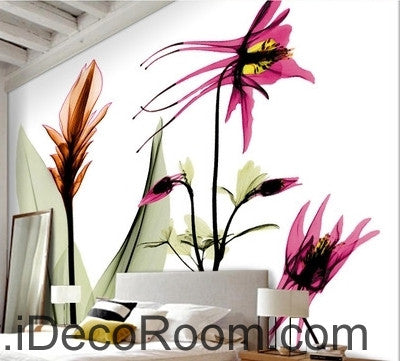 Image of Beautiful dream colorful blooming paradise bird lily flowers transparent wall art wall decor mural wallpaper wall IDCWP-000224