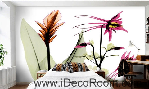 Image of Beautiful dream colorful blooming paradise bird lily flowers transparent wall art wall decor mural wallpaper wall IDCWP-000224