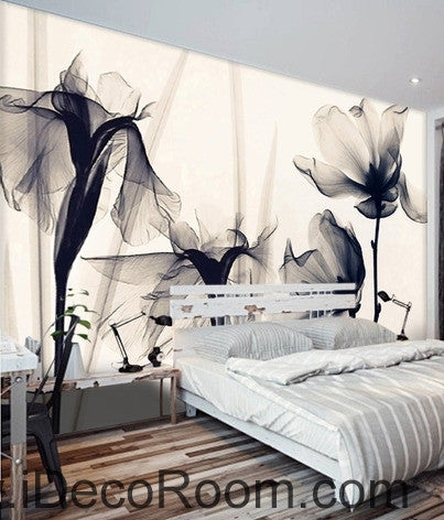 Image of Black white lily rose wall mural