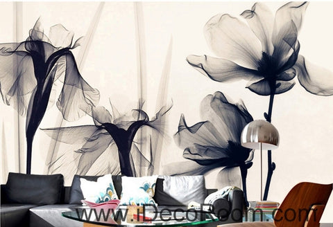 Image of Beautiful classic black and white art lily rose transparent transparent wall art wall decor mural wallpaper wall IDCWP-000225