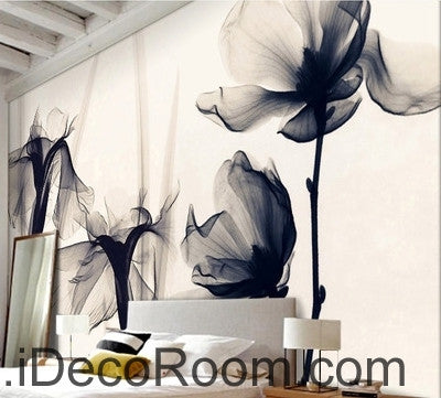 Image of Beautiful classic black and white art lily rose transparent transparent wall art wall decor mural wallpaper wall  IDCWP-000225