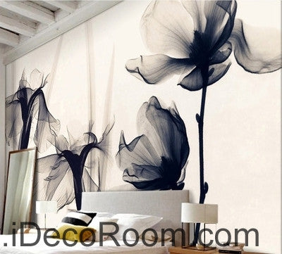 Image of Beautiful classic black and white art lily rose transparent transparent wall art wall decor mural wallpaper wall IDCWP-000225