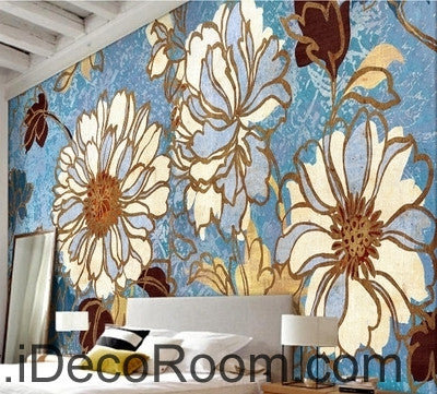 Image of Beautiful fresh blue sky abstract flowers peony oil painting effect wall art wall decor mural wallpaper wall IDCWP-000226