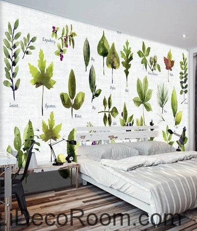 Image of Beautiful little fresh green plant pattern tree leaves tree oil painting effect wall art wall decor mural wallpaper wall IDCWP-000227