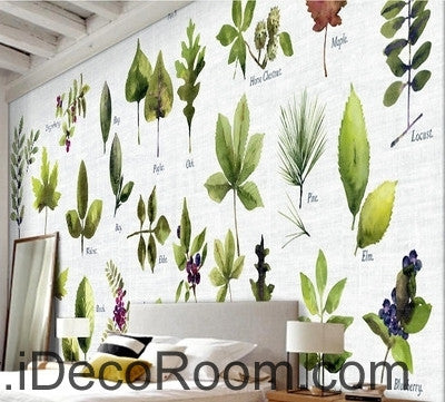 Image of Beautiful little fresh green plant pattern tree leaves tree oil painting effect wall art wall decor mural wallpaper wall IDCWP-000227