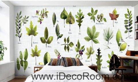 Image of Beautiful little fresh green plant pattern tree leaves tree oil painting effect wall art wall decor mural wallpaper wall IDCWP-000227