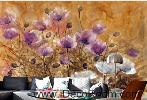 Image of A beautiful dream romantic bloom pink poppy oil painting effect wall art wall decor mural wallpaper wall IDCWP-000228