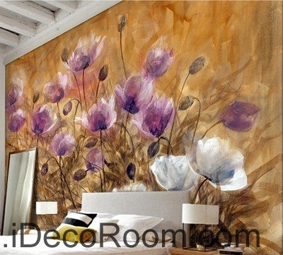 Image of A beautiful dream romantic bloom pink poppy oil painting effect wall art wall decor mural wallpaper wall IDCWP-000228