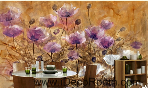 Image of A beautiful dream romantic bloom pink poppy oil painting effect wall art wall decor mural wallpaper wall IDCWP-000228