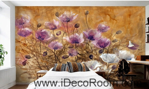 Image of A beautiful dream romantic bloom pink poppy oil painting effect wall art wall decor mural wallpaper wall IDCWP-000228
