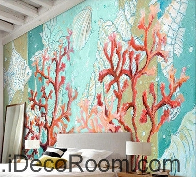 Image of Aesthetic Dreams Blue Underground World Coral Tropical Fish oil painting effect wall art wall decor mural wallpaper wall IDCWP-000231