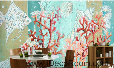 Image of Aesthetic Dreams Blue Underground World Coral Tropical Fish oil painting effect wall art wall decor mural wallpaper wall IDCWP-000231