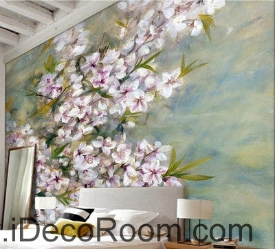Image of Beautiful Dream Romantic Pink Cherry Blossom Peach Blossom oil painting effect wall art wall decor mural wallpaper wall IDCWP-000232