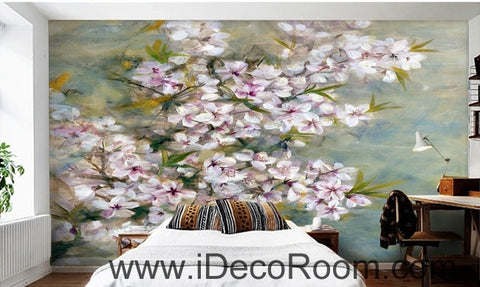 Image of Beautiful Dream Romantic Pink Cherry Blossom Peach Blossom oil painting effect wall art wall decor mural wallpaper wall IDCWP-000232