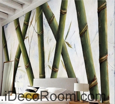 Image of Small fresh and beautiful pattern green bamboo bamboo oil painting effect wall art wall decor mural wallpaper wall IDCWP-000234