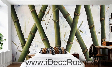 Image of Small fresh and beautiful pattern green bamboo bamboo oil painting effect wall art wall decor mural wallpaper wall IDCWP-000234