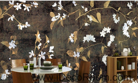 Image of Retro black background pattern small floral painting wall art wall decor mural wallpaper wall  IDCWP-000236