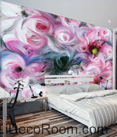 Image of Beautiful dream freshly blooming abstract pink roses oil painting effect wall art wall decor mural wallpaper wall IDCWP-000238