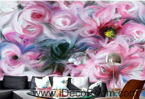 Image of Beautiful dream freshly blooming abstract pink roses oil painting effect wall art wall decor mural wallpaper wall IDCWP-000238