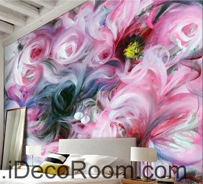 Image of Beautiful dream freshly blooming abstract pink roses oil painting effect wall art wall decor mural wallpaper wall IDCWP-000238