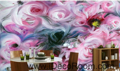 Image of Beautiful dream freshly blooming abstract pink roses oil painting effect wall art wall decor mural wallpaper wall IDCWP-000238