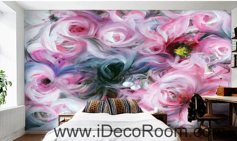 Image of Beautiful dream freshly blooming abstract pink roses oil painting effect wall art wall decor mural wallpaper wall IDCWP-000238