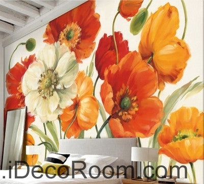 Image of A beautiful dream of fresh and colorful blooming poppy flower painting wall art wall decor mural wallpaper wall IDCWP-000241