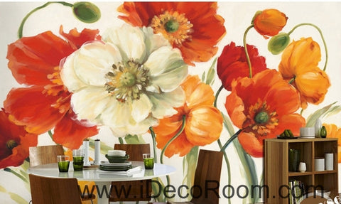 Image of A beautiful dream of fresh and colorful blooming poppy flower painting wall art wall decor mural wallpaper wall IDCWP-000241
