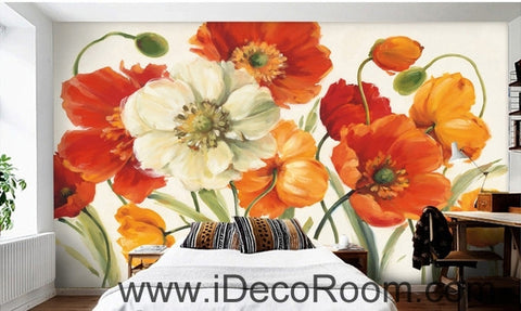 Image of A beautiful dream of fresh and colorful blooming poppy flower painting wall art wall decor mural wallpaper wall IDCWP-000241