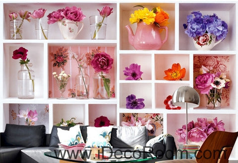 Image of Beautiful fresh white lattice painting splicing flower vase still life wall art wall decor mural wallpaper wall IDCWP-000249