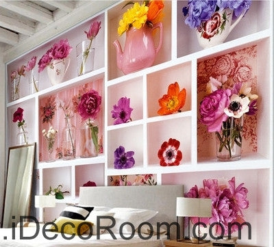 Image of Beautiful fresh white lattice painting splicing flower vase still life wall art wall decor mural wallpaper wall IDCWP-000249