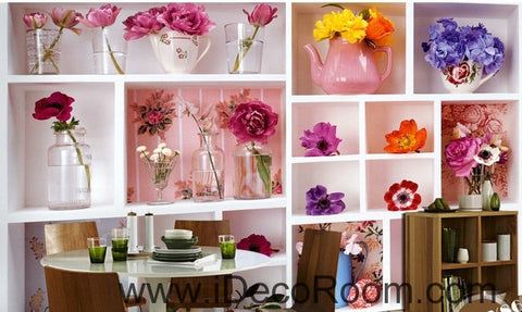 Image of Beautiful fresh white lattice painting splicing flower vase still life wall art wall decor mural wallpaper wall IDCWP-000249