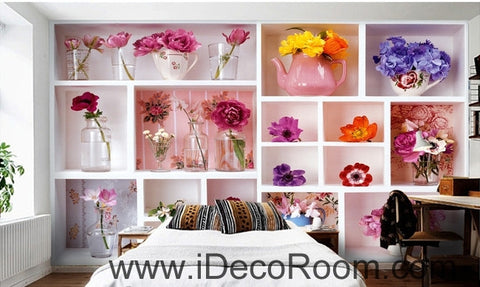 Image of Beautiful fresh white lattice painting splicing flower vase still life wall art wall decor mural wallpaper wall IDCWP-000249