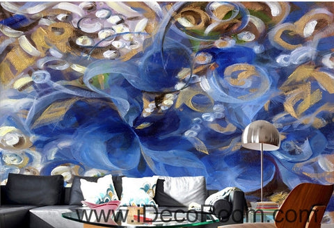 Image of Beautiful dream romantic blue fresh abstract lines oil painting effect wall art wall decor mural wallpaper wall IDCWP-000251